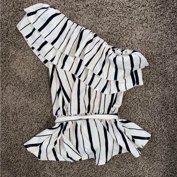 Maeve for Anthropologie Striped Ruffle Tie Waist One Shoulder Top - Picture 6 of 8